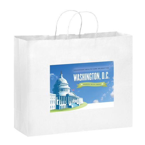 Custom Printed White Kraft Paper Shopper Tote Bag w/Full Color (16"x6"x12") - Color Evolution - 1W16612-CE